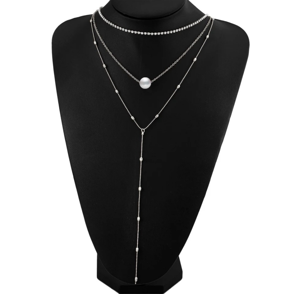 5 for $25 Three Faux Layer Pearl Necklace - Picture 2 of 6